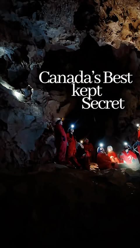Instagram post by @wilderness_kay for Travel Alberta. Caption reads: Winter caving?! 🕳️Brought 7 friends (all....