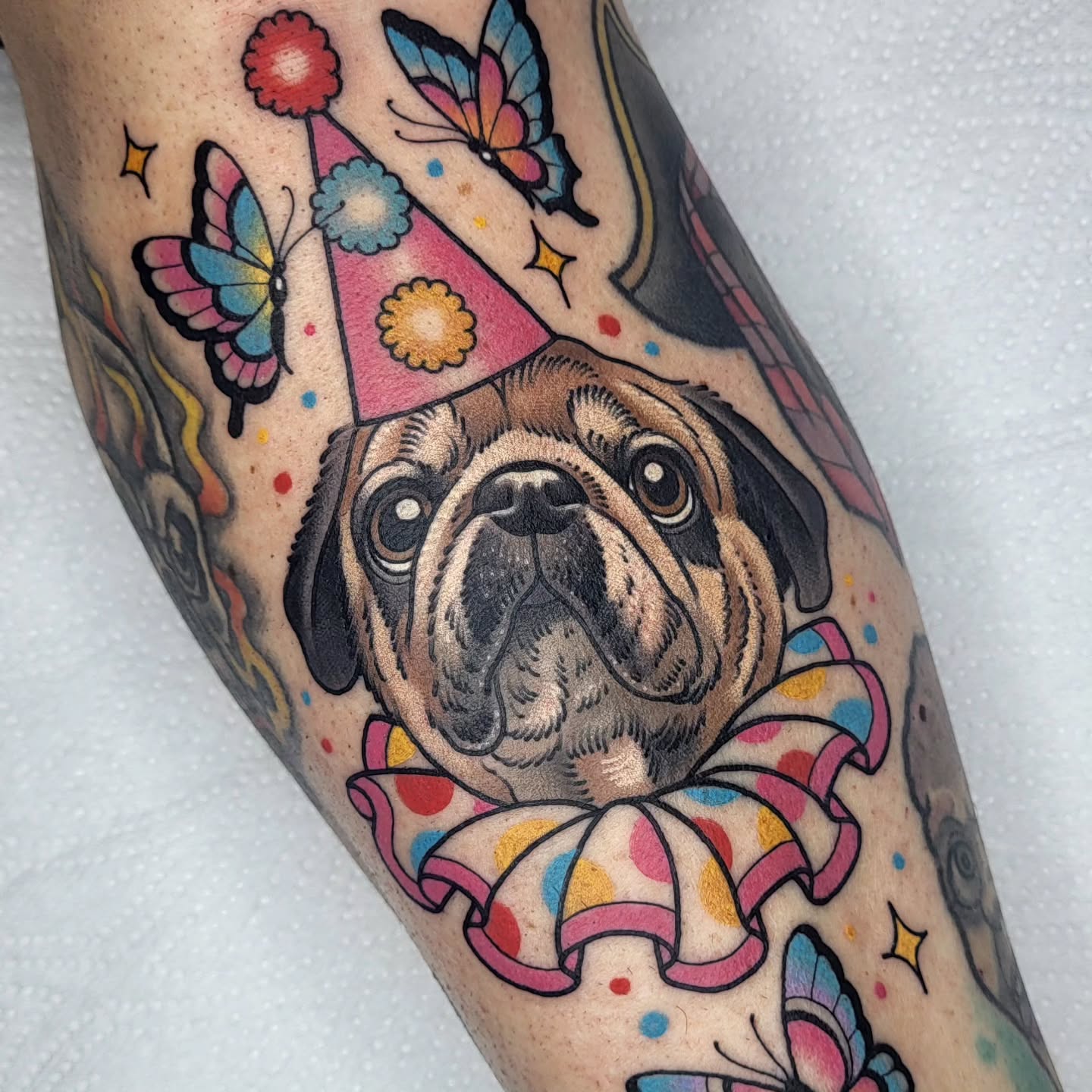 Instagram post by @ali_burke_tattoo for Butterluxe Tattoo Care. Caption reads: Cath told me, with love of course, that her dog is....