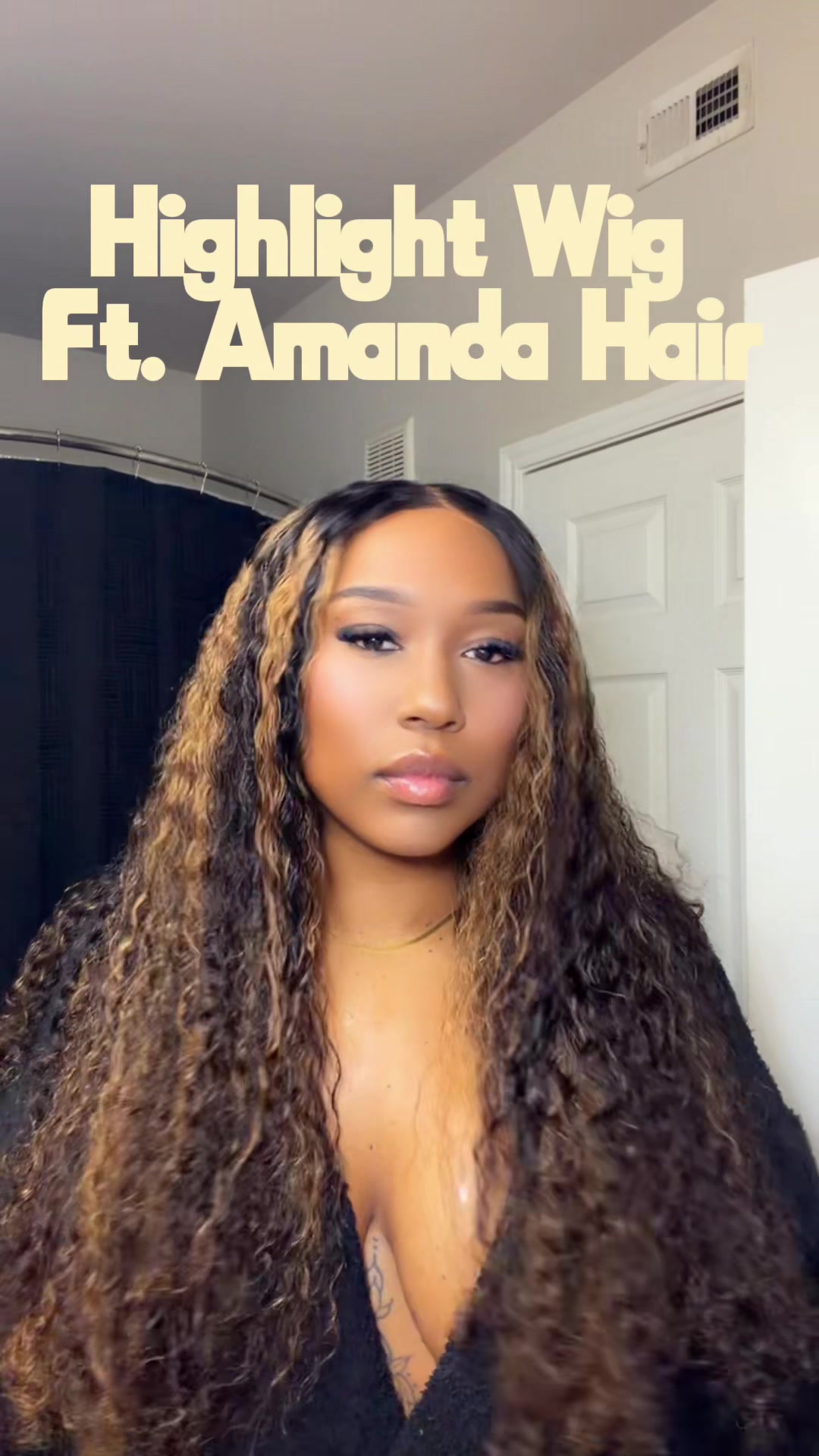 TikTok post by @_queen.teezy_ for Amanda Hair. Caption reads: @amandahair HIGHLIGHT HD WIG 10/10 IM IN LOVEEEE....