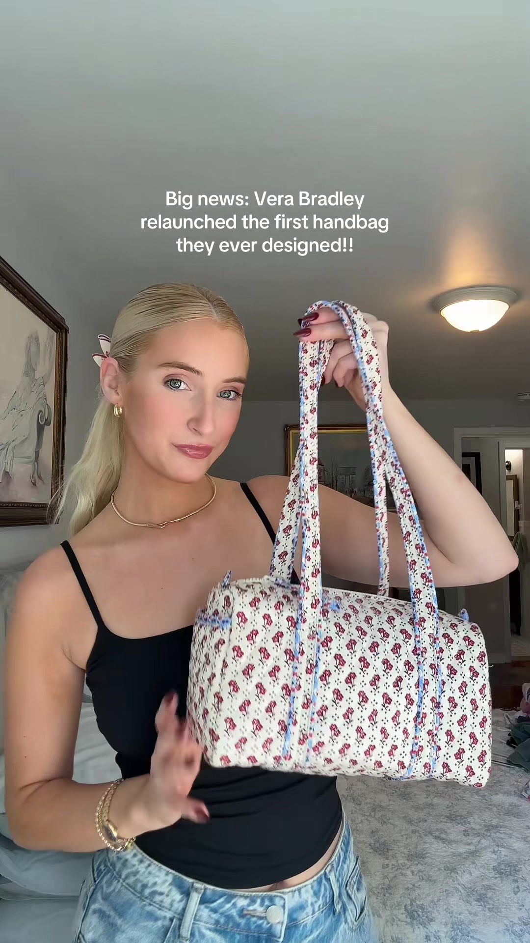 TikTok post by @ellliemassey for Vera Bradley. Caption reads: Yeah I’m loving this bag so far🌸💛 @Vera Bradley....