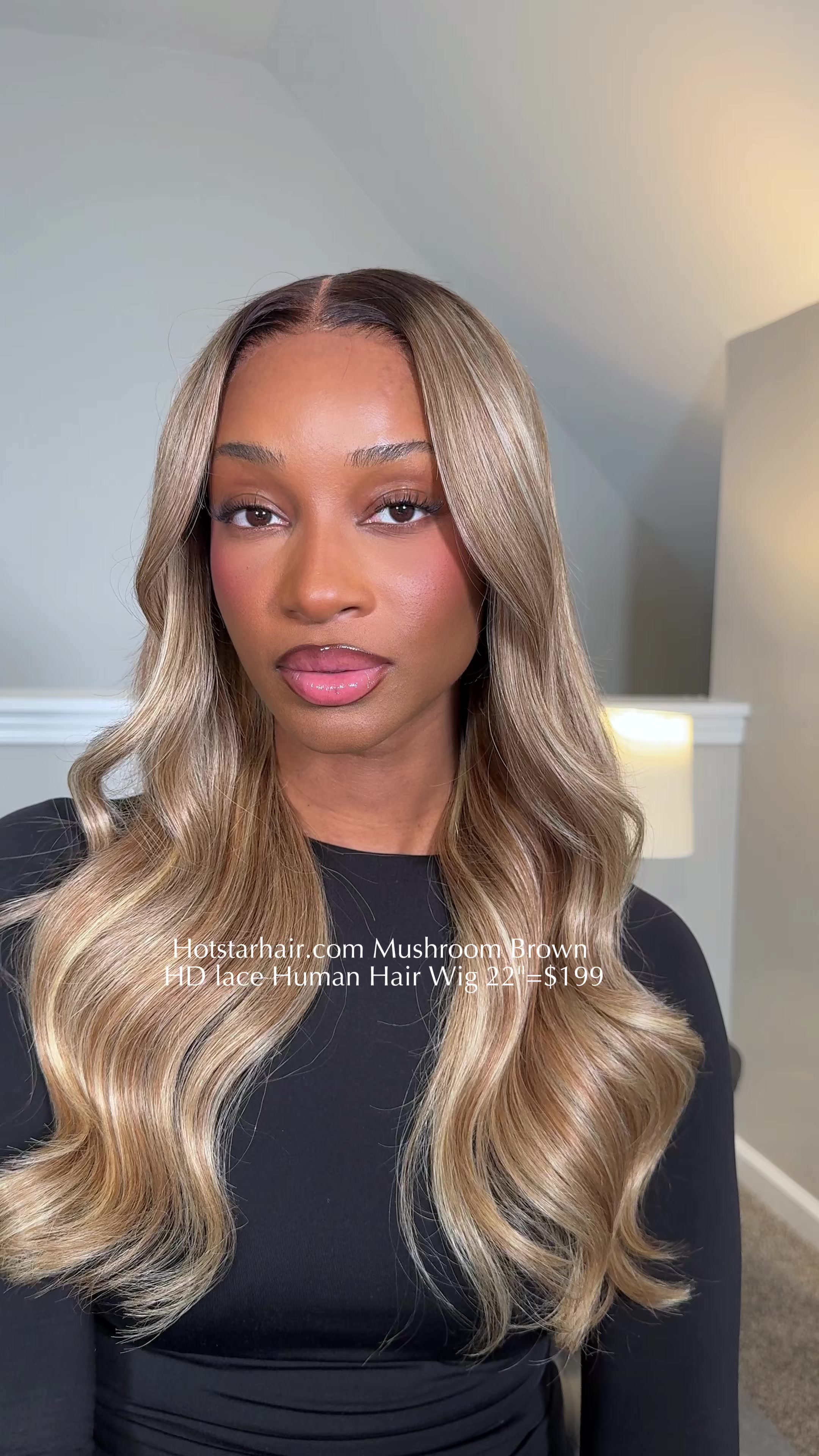 TikTok post by @_pjwest for Hotstarhair.com. Caption reads: @Hotstarhair.com Mushroom Brown colored HD lace....