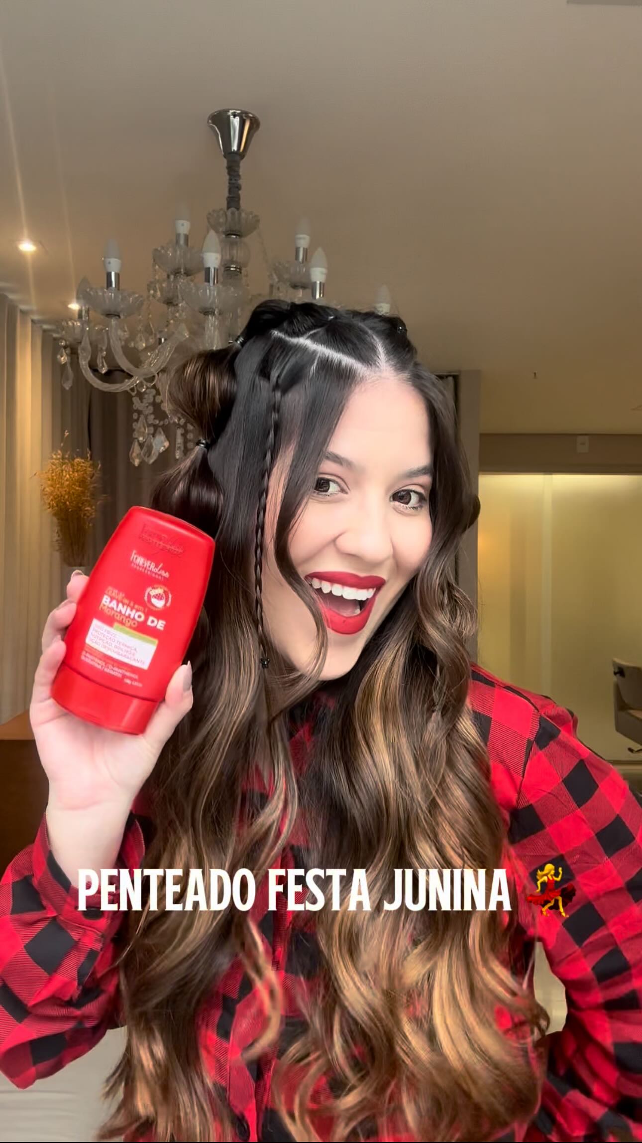 Instagram post by @marianesilvapenteados for Forever Liss. Caption reads: Penteado de Festa Junina lindo e fácil para fazer....