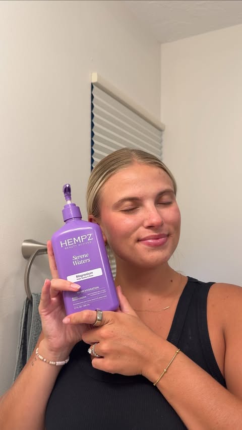 Instagram post by @caylavanderbaan for Hempz. Caption reads: my new holy grail💜🙌🏼🧴So glad the Hempz Serene....