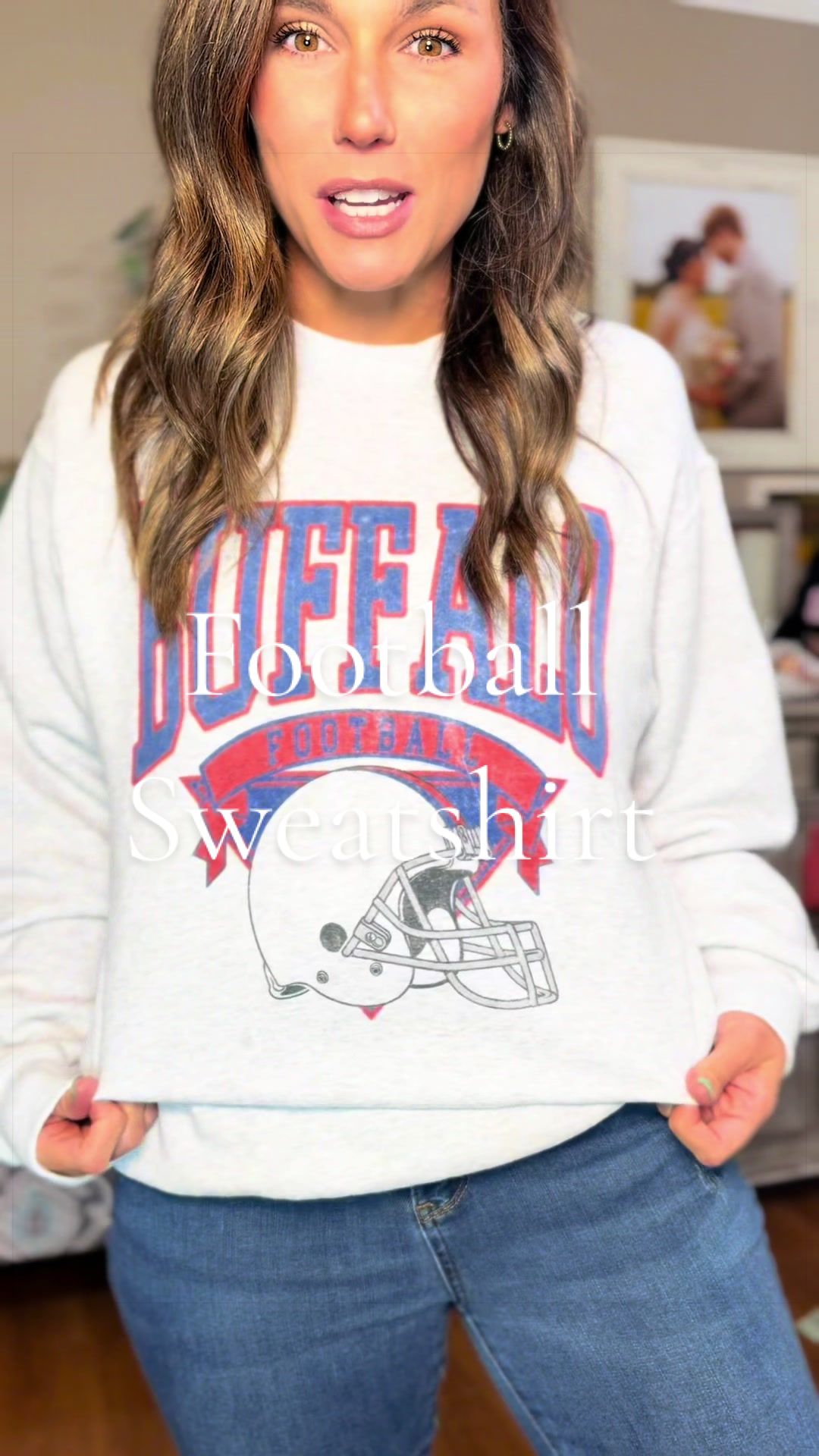 TikTok post by @hannahs_favorite_finds for PartyOnShop. Caption reads: [...] sweatshirt. Football sweatshirt.....