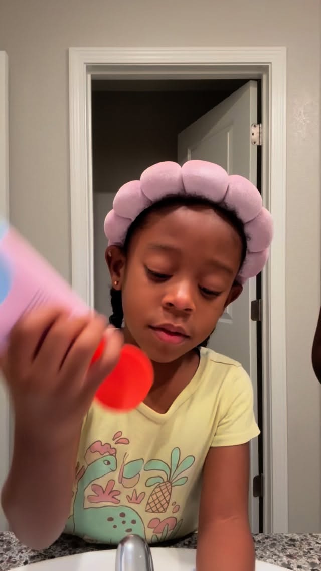 Instagram post by @miss0phie for DERMA•E. Caption reads: Lili has been asking to do skincare with me for....