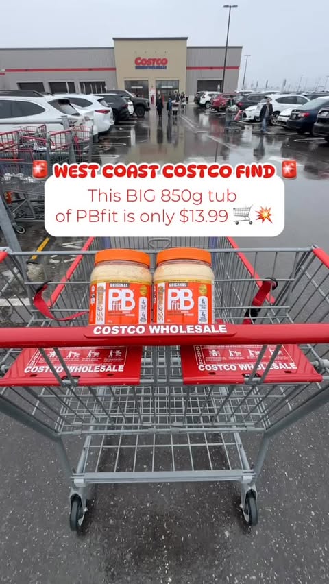 Instagram post by @costcofindscanada for PBfit. Caption reads: [...] warehouses 👀👇 This BIG 850g tub of PBFit....