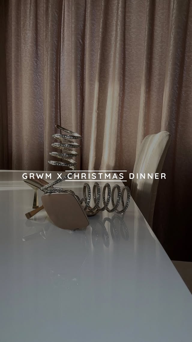 Instagram post by @mirimuse for Simmi London. Caption reads: GRWM x Christmas Dinner with @simmishoes SIMMI’s....