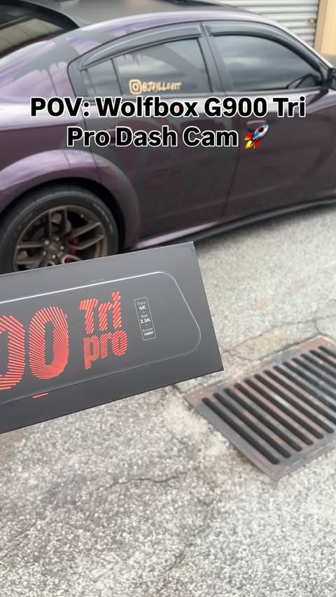 Instagram post by @jayllegit for WOLFBOX. Caption reads: Dash Cam in the Hellcat 🤝🏾📍🚀💰 DM To Book....