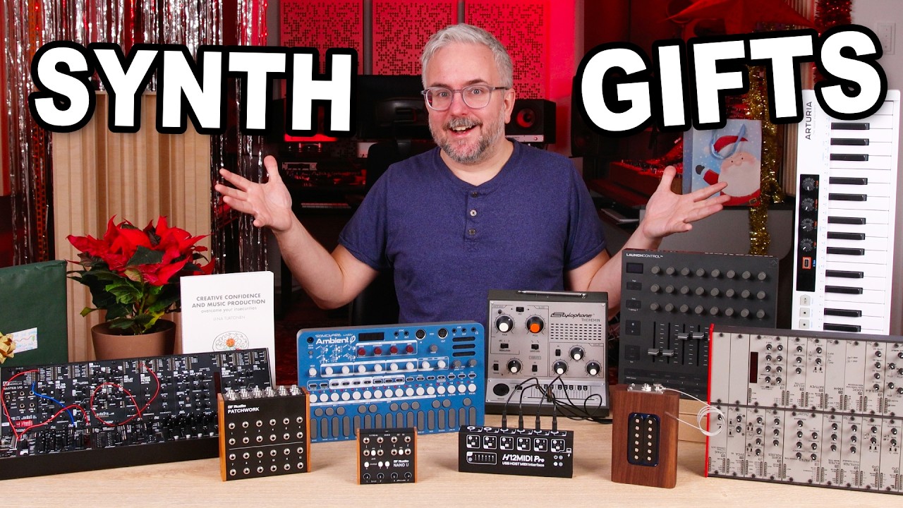 YouTube post by @BoBeats for Thomann. Caption reads: 17 Great Gift Ideas for Synth Lovers & Music....
