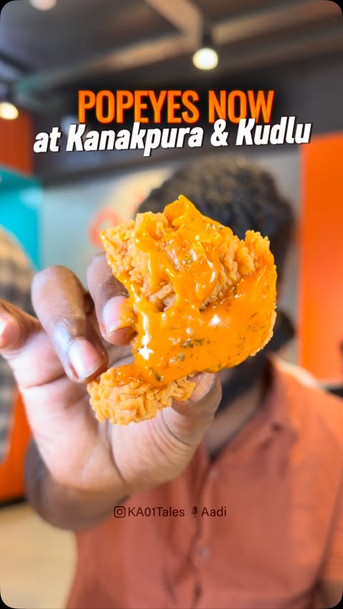 Instagram post by @ka01tales for Popeyes. Caption reads: Popeyes has now opened new stores in Kanakapura....