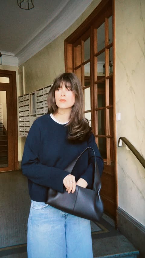 Instagram post by @apollinethibault for POLÈNE. Caption reads: My Parisian life with my favourite bag by....