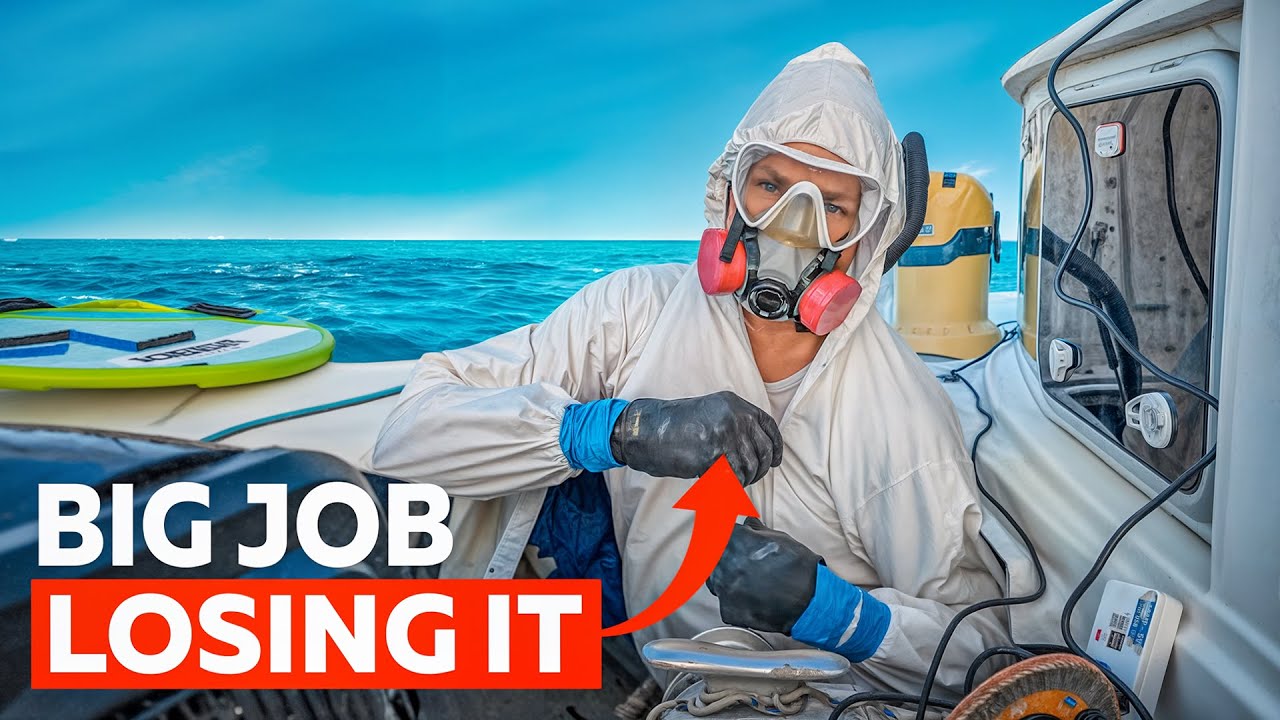 YouTube post by @SailingNahoa for Drink LMNT. Caption reads: What It Took to Fix Our Boat After 7 Months Alone.