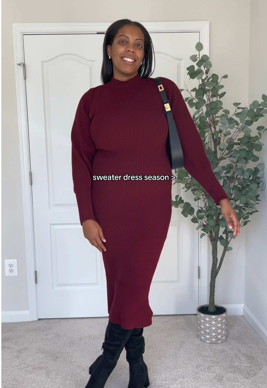 TikTok post by @tall.riah for PrettyGarden. Caption reads: The Fall/Winter sweater maxi dress you need from....