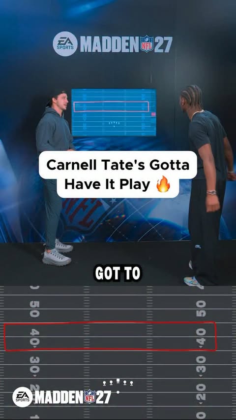 Instagram post by @cfbalerts for EA SPORTS Madden NFL 26. Caption reads: Carnell Tate’s GOTTA have it play 👀🔥 Dude knows....