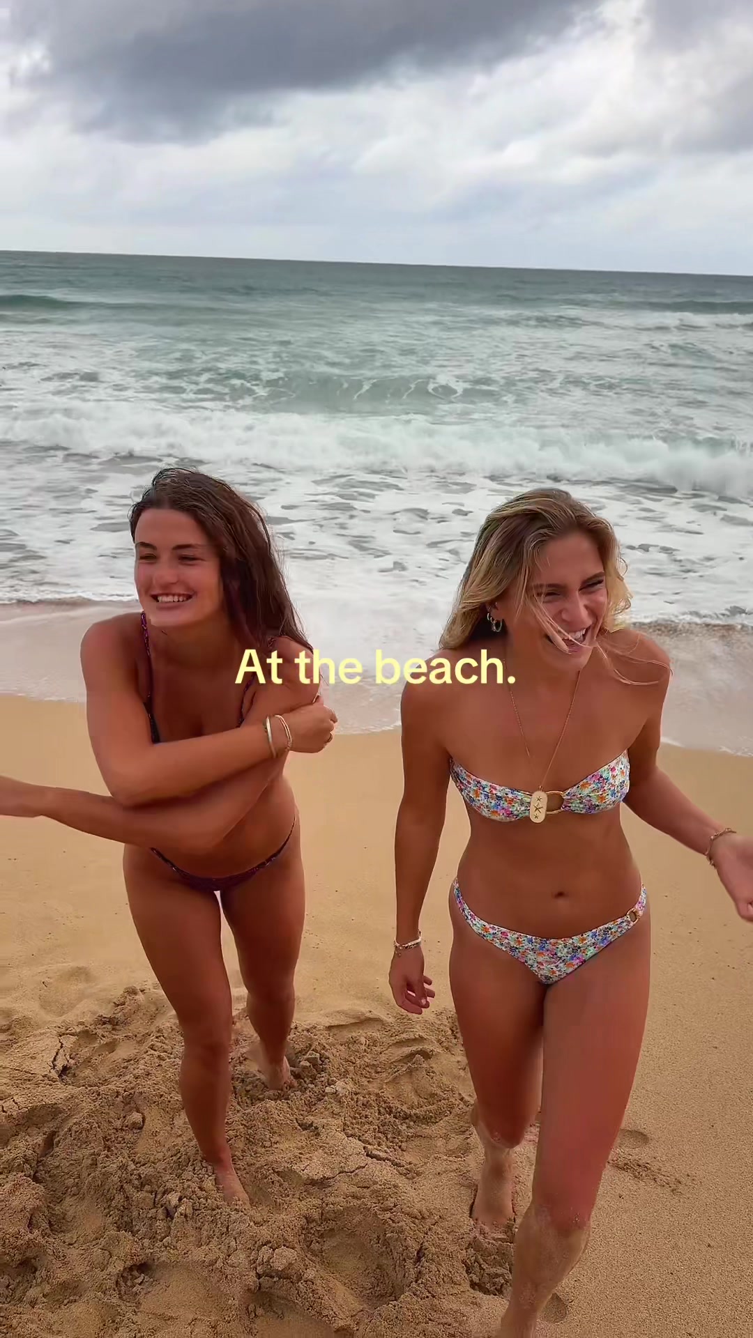 TikTok post by @emma_elizaa for Bright Swimwear. Caption reads: We stood on business @Bright Swimwear #atthebeach....