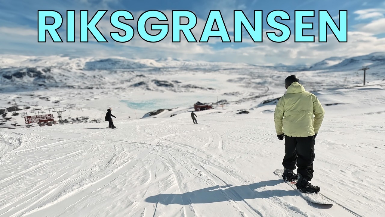 YouTube post by @malcolmmoore for OutdoorMaster. Caption reads: Snowboarding in the Arctic Circle - Riksgransen....