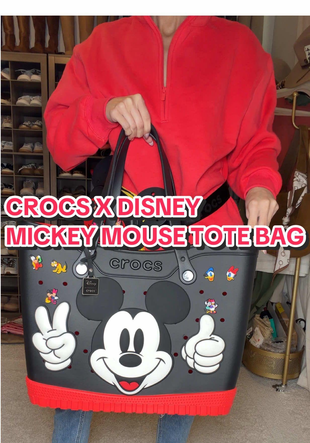 TikTok post by @kenlyealtumofficial for Crocs. Caption reads: Crocs just dropped their limited edition Mickey....