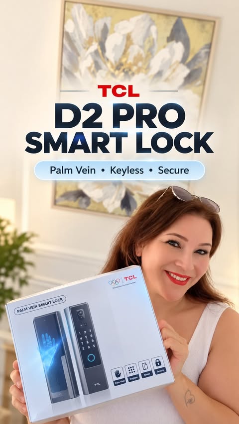 Instagram post by @ugcozy for TCL USA. Caption reads: Smarter home access starts at the front door 🔐✨....