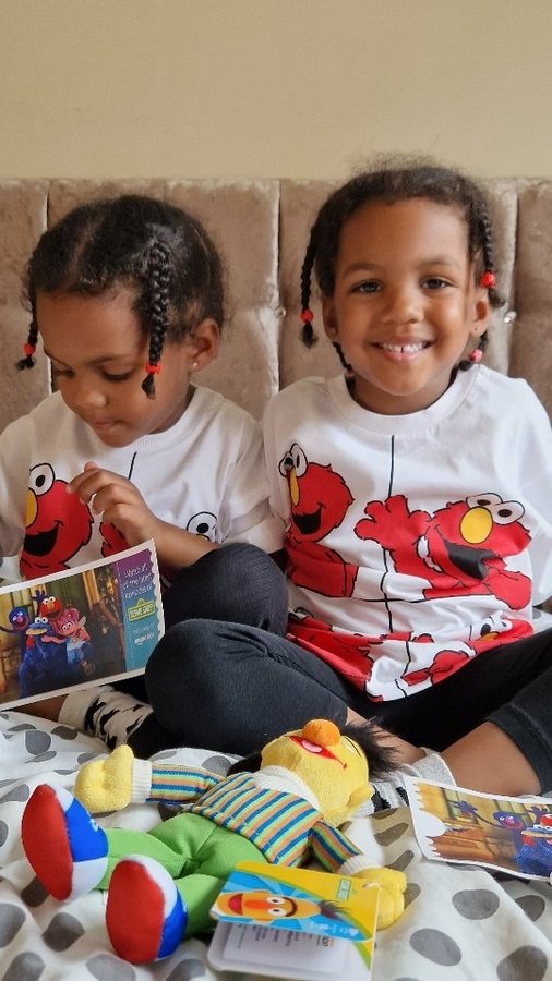 Instagram post by @elizabeth_rebecca_twins2020 for Sesame Street. Caption reads: Watching the Sesame Street series on Amazon Kids +....