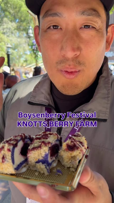Instagram post by @thecrunchbros for Knott's Berry Farm. Caption reads: [...] we ate at the Boysenberry Festival....