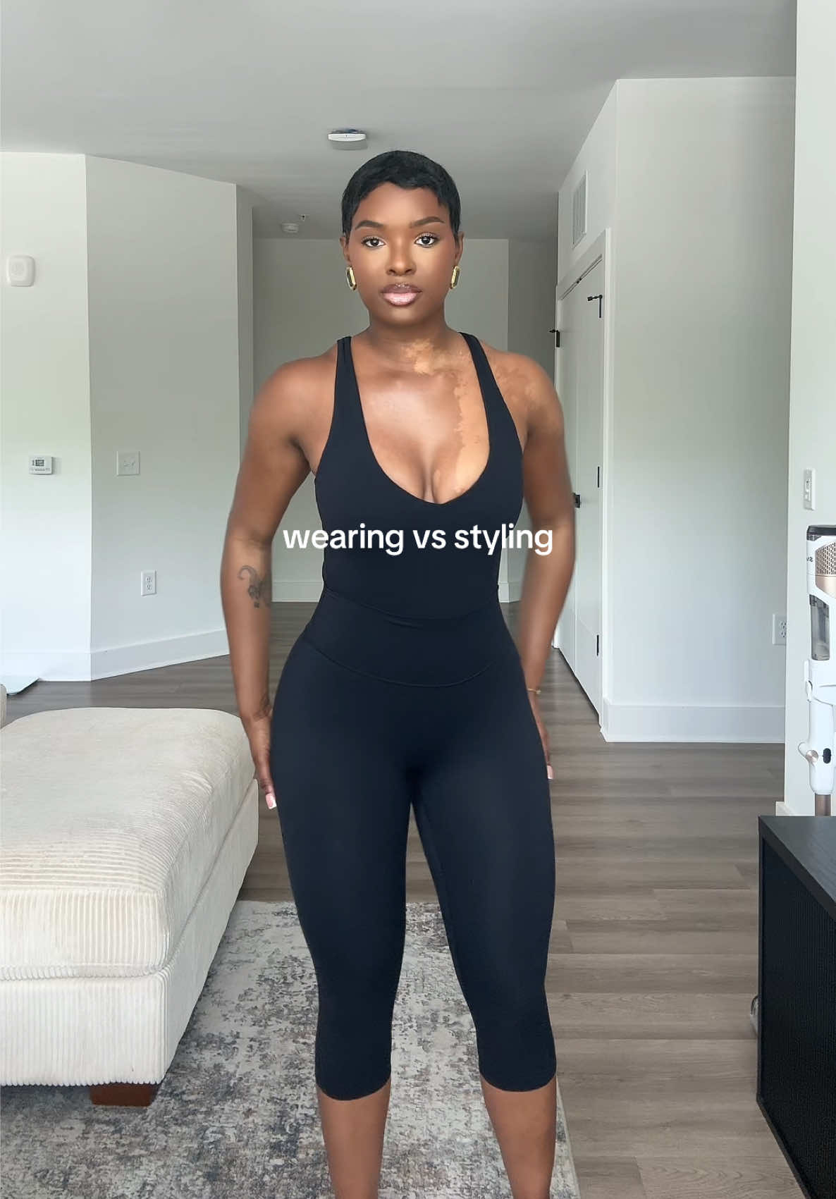 TikTok post by @nygialauren for PAVOI Active. Caption reads: Wearing vs styling @Pavoi Active 🤍 #nygialauren....