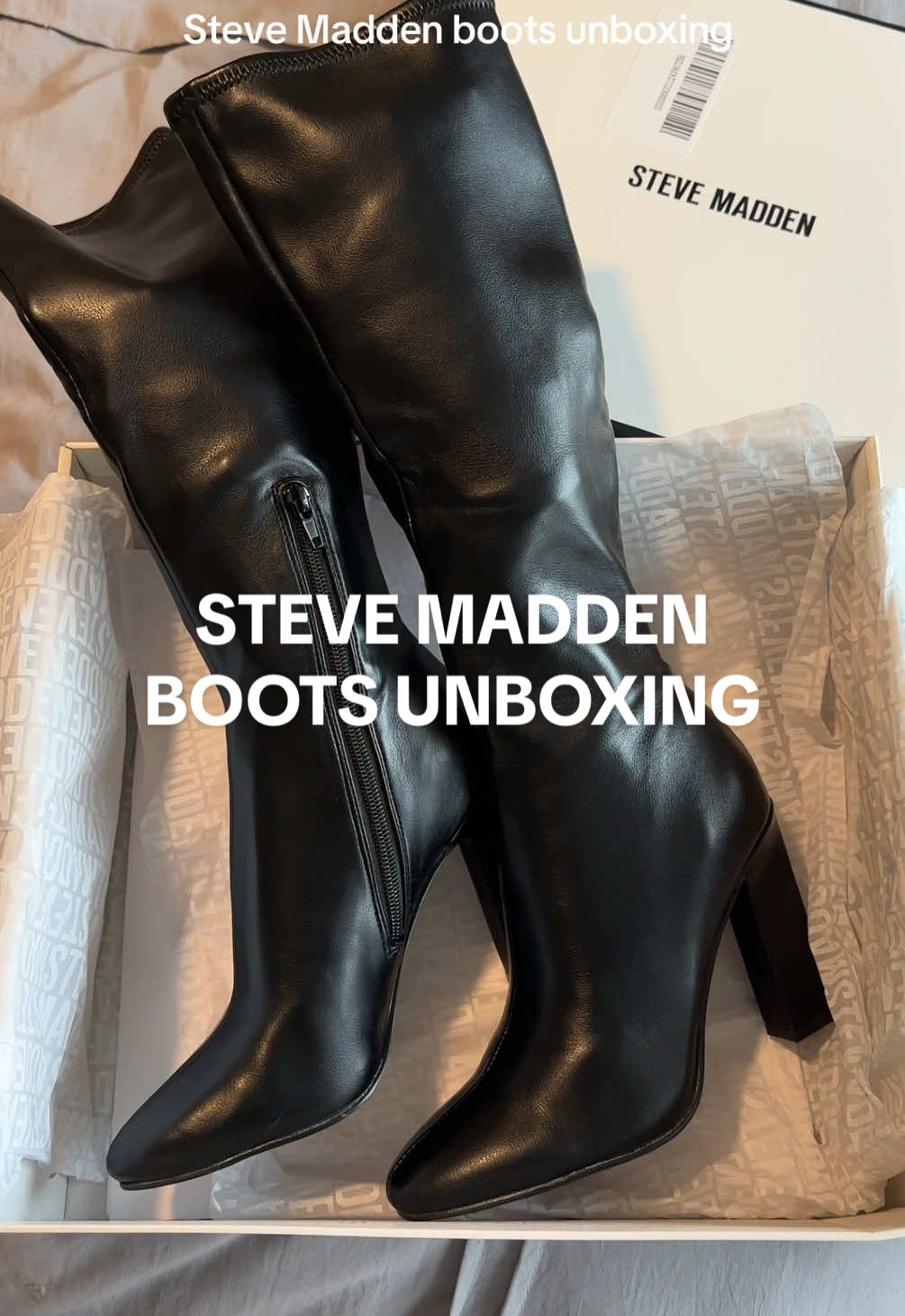 TikTok post by @claudia_rica for Steve Madden. Caption reads: Me 🫱🏻‍🫲🏻 @stevemadden boots The Aria Black....