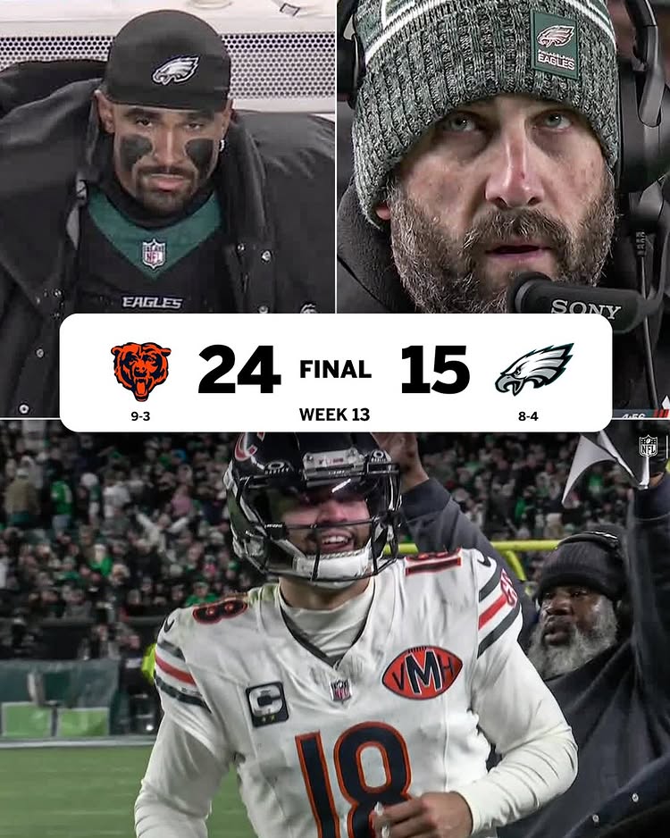 Instagram post by @adamschefter for ESPN. Caption reads: THE BEARS WALK IN TO PHILLY AND LEAVE WITH THE W....