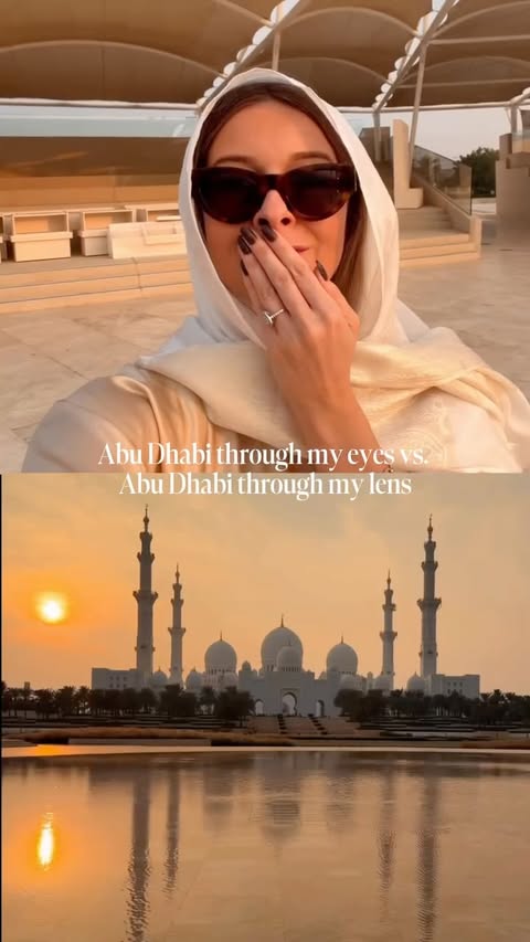 Instagram post by @theblondeflamingo for Visit Abudhabi. Caption reads: Abu Dhabi through my eyes vs. Abu Dhabi through my....