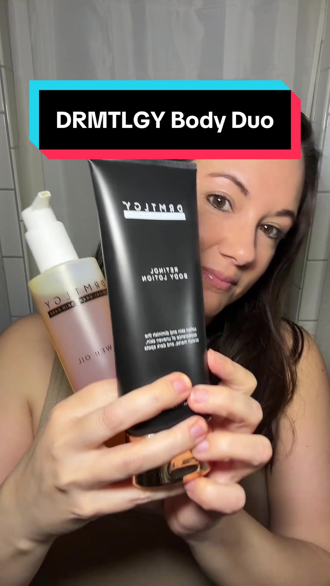 TikTok post by @midlife.nursing for DRMTLGY. Caption reads: Anti-aging body care the DRMTLGY body duo @DRMTLGY....