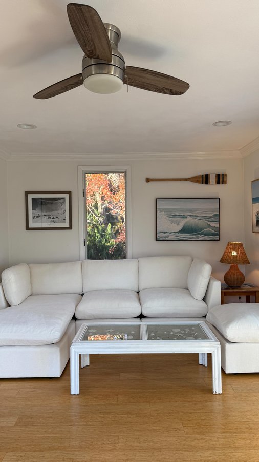 Instagram post by @jesscostantino for Cozey. Caption reads: The @cozey Ciello sectional and Neptune sleeper....