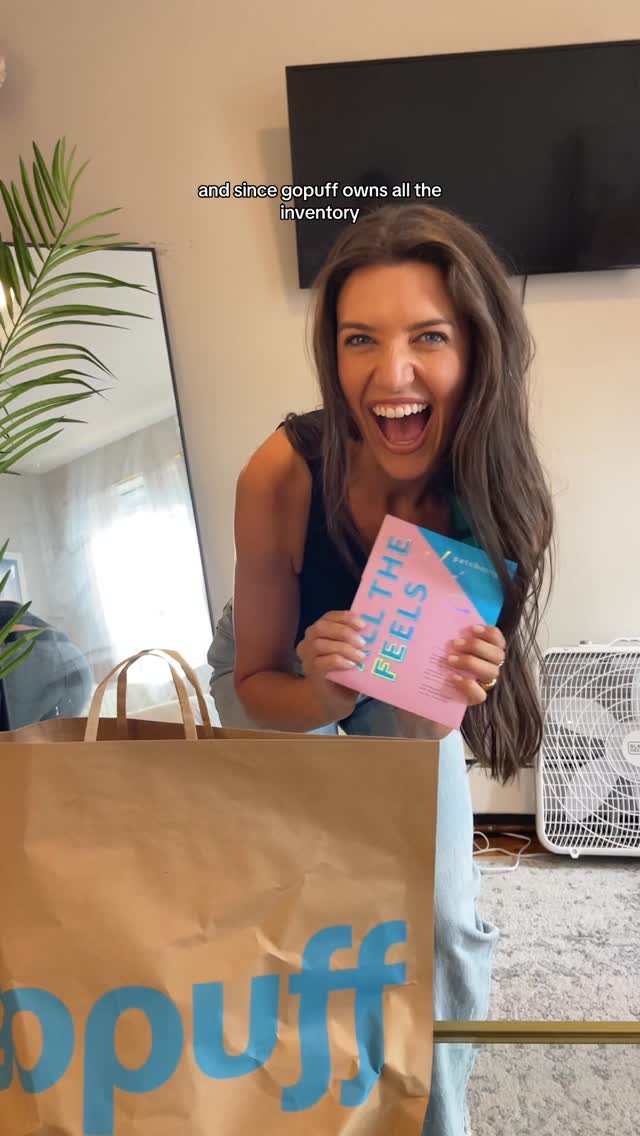 Instagram post by @carolinekarwoski for Gopuff. Caption reads: I NEED a good face mask whenever I travel.....