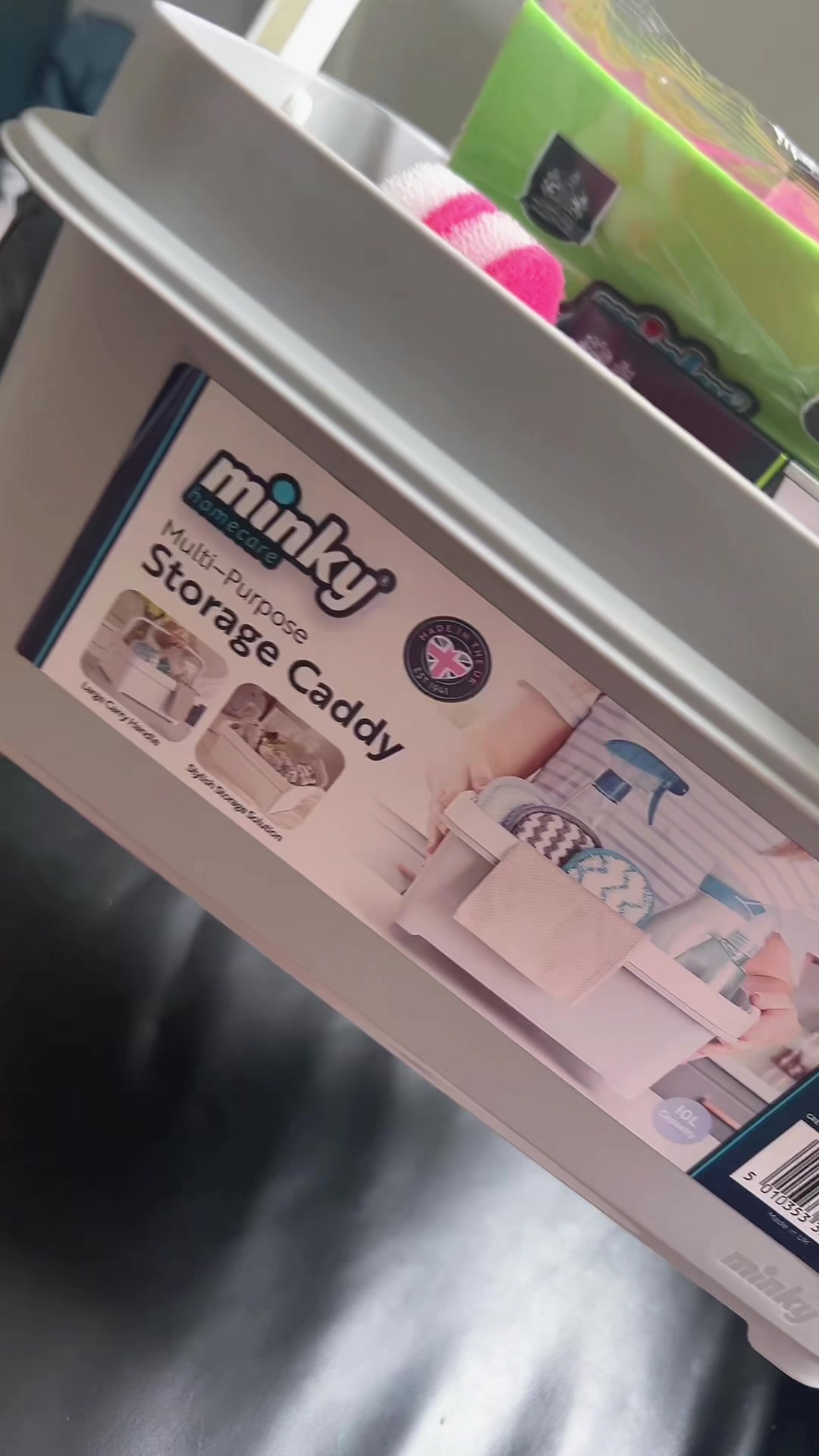 TikTok post by @denise_b13 for The Collective Agency. Caption reads: [...] Full Of Cleaning Supplies 😍 @The Collective....