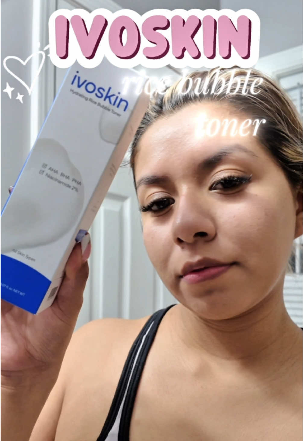 TikTok post by @beautywitharii for Ivoskin. Caption reads: IVOSKIN 🧖🏼‍♀️🫧 ✨hydrating rice bubble toner....