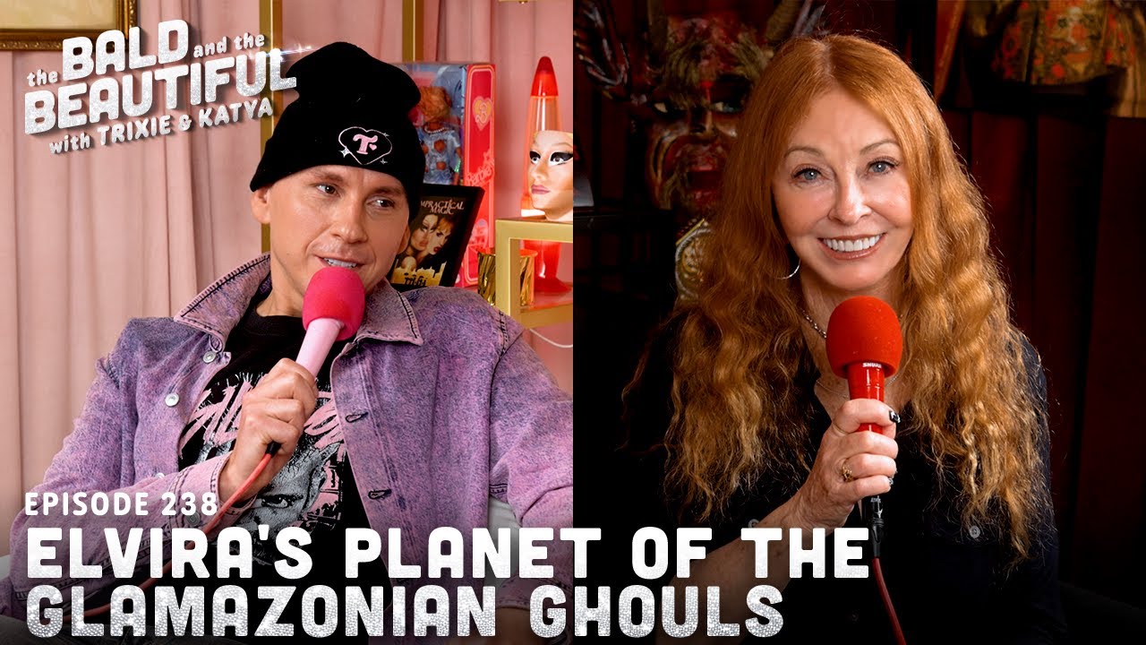 YouTube post by @katyaandtrixie for Leesa. Caption reads: Elvira's Planet of the Glamazonian Ghouls with....