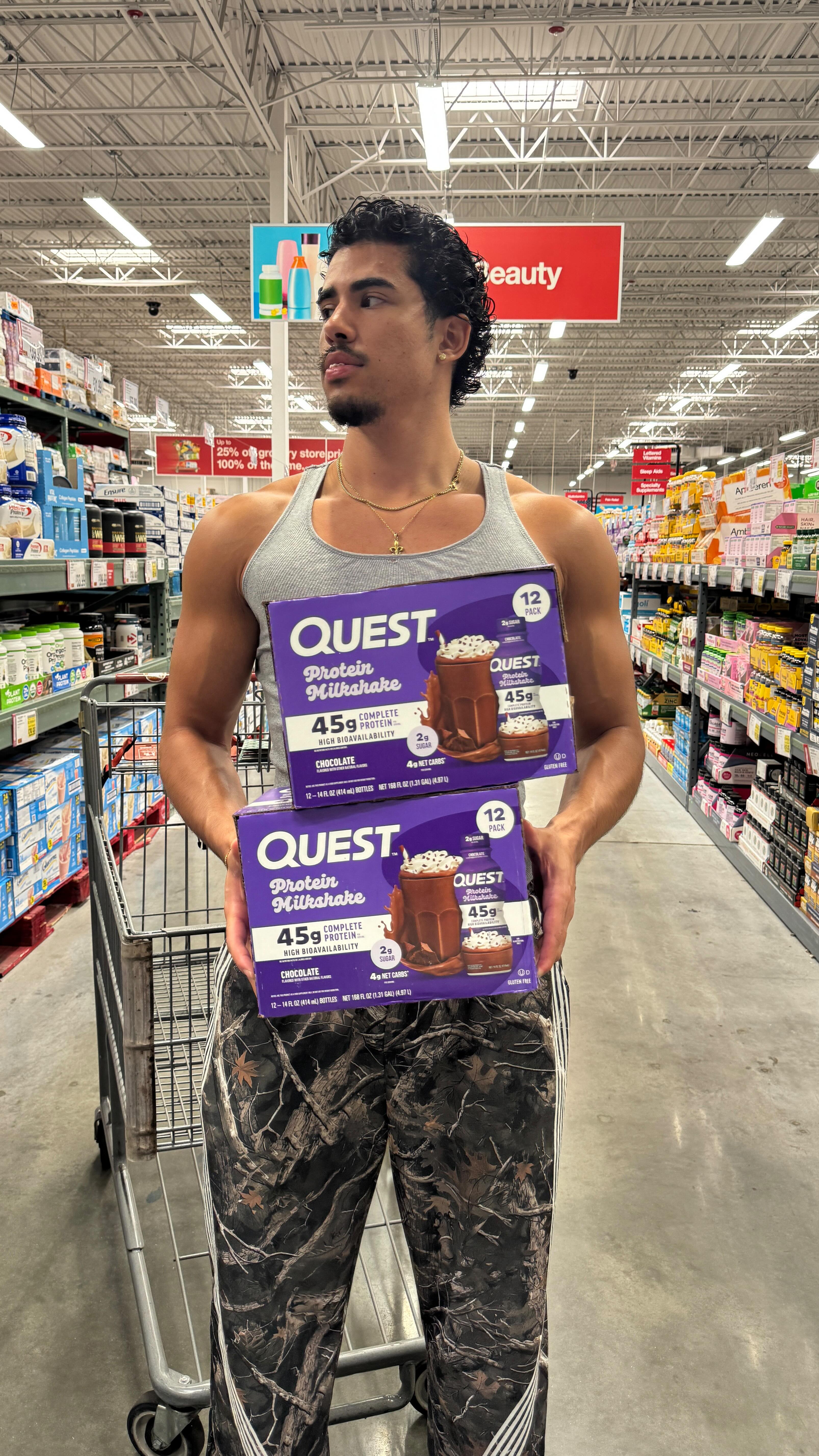 Instagram post by @ralphyperdomo for Quest Nutrition. Caption reads: Just tried the new Quest Chocolate Protein....