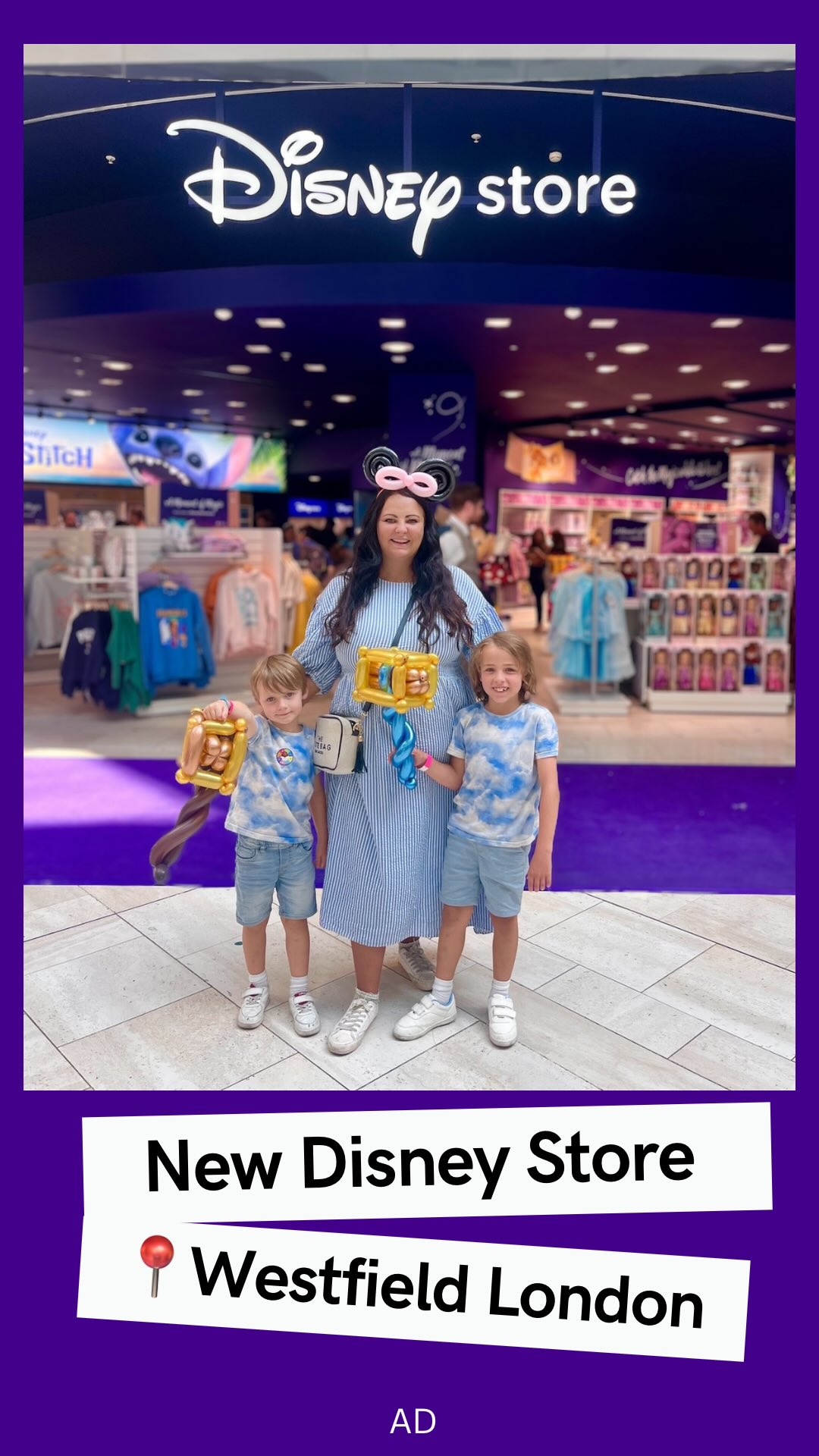 Instagram post by @our.daycation.life for Westfield London. Caption reads: [...] @disneystoreuk ! It’s located in....