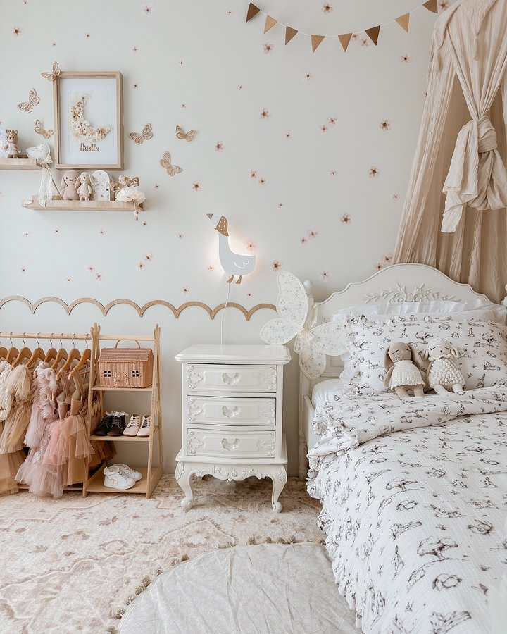 Instagram post by @raisinglionhearts for Olli Ella. Caption reads: Pretty little bedroom things for my sweet girl.....