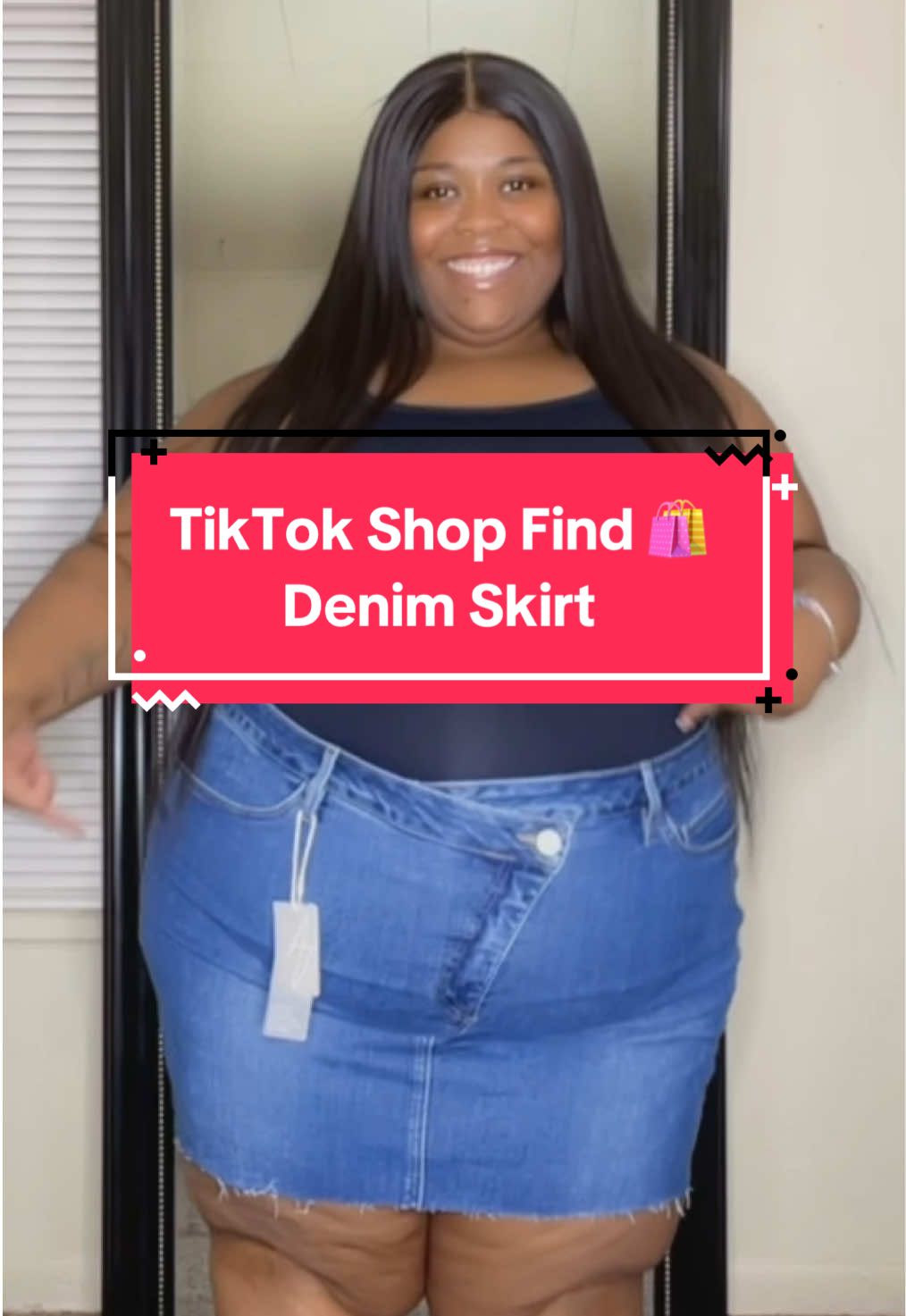 TikTok post by @vibingwithtiff for Alexander Jane. Caption reads: @Alexander Jane Denim Skirt #TikTokShop [...].