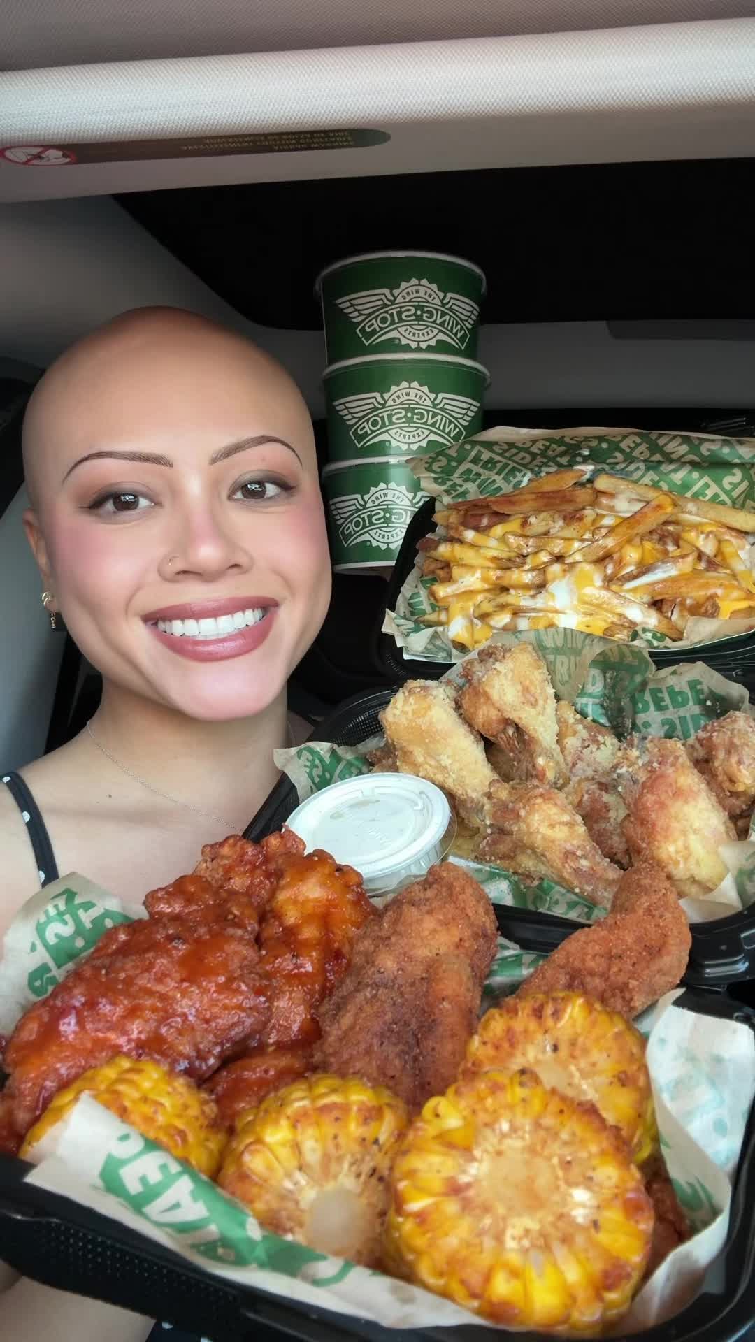 TikTok post by @janemukbangs for OLIPOP. Caption reads: eating Wingstop in the car 😍 I think the haunted....