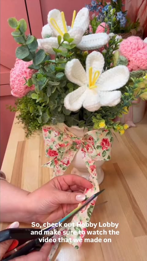 Instagram post by @julieswreathboutique for Hobby Lobby. Caption reads: Found the cutest crochet flowers at Hobby Lobby....