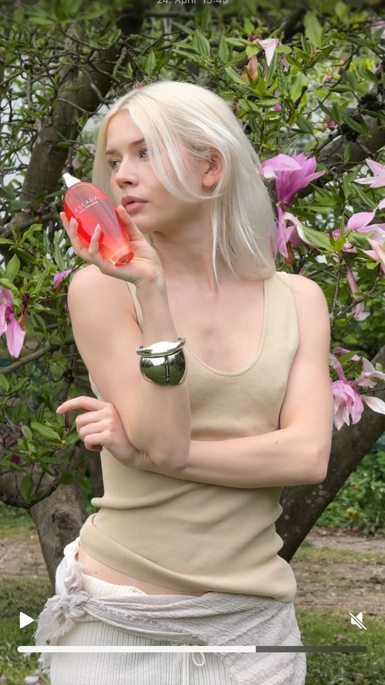 Instagram post by @girlcalledluca for Escada Fragrances. Caption reads: When you need a confidence boost spray....