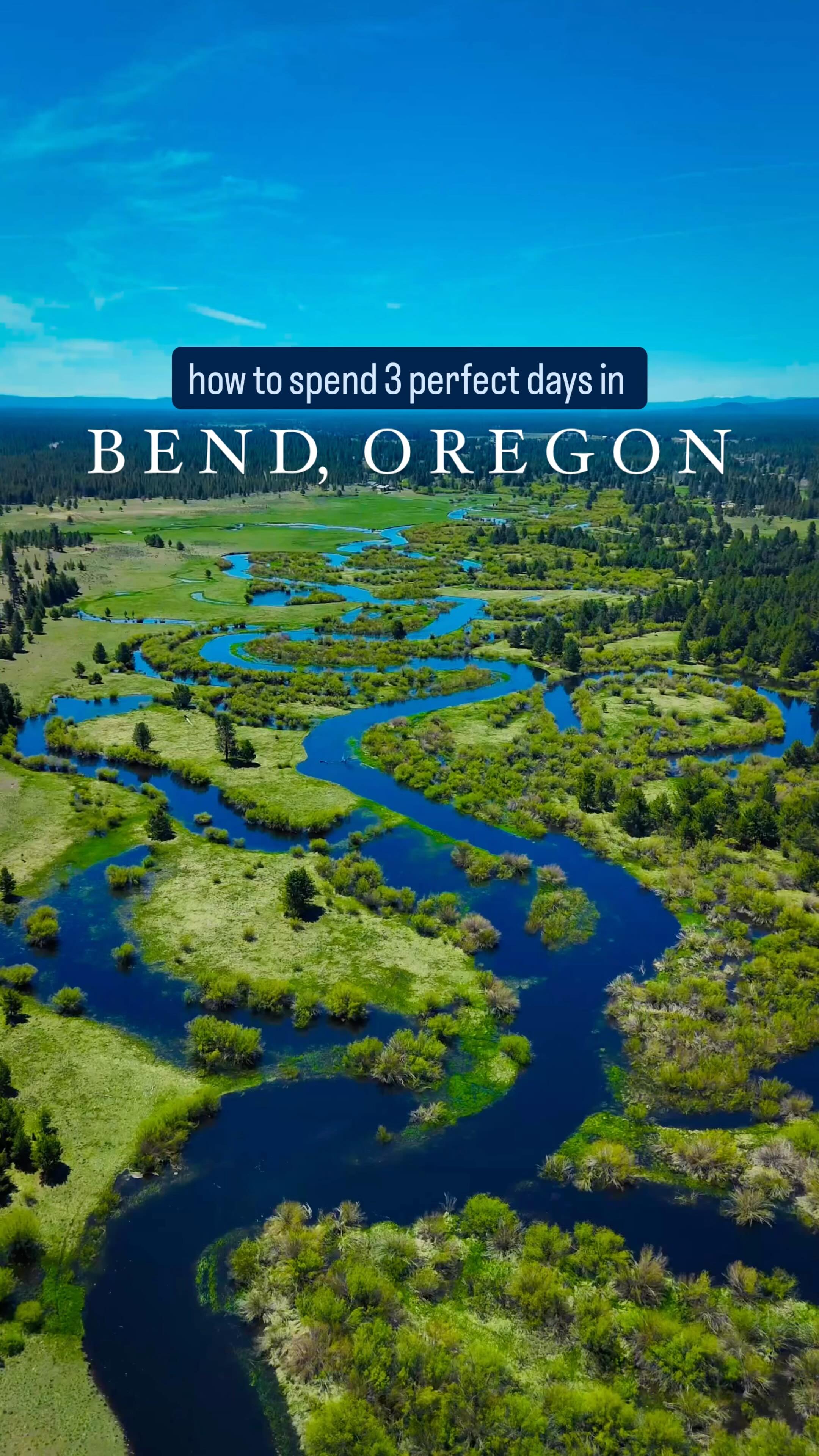 Instagram post by @thepicturesquepassport for Visit Bend Oregon. Caption reads: SAVE this itinerary for a perfect long weekend in....