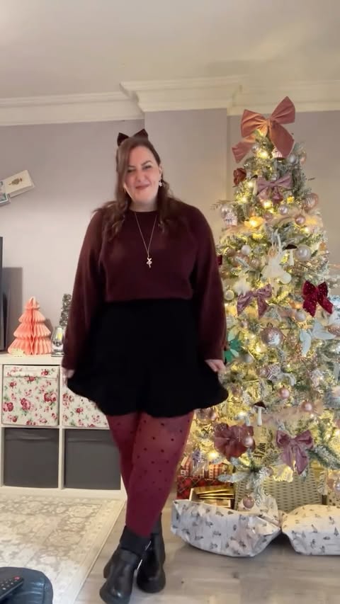 Instagram post by @christinaloves_clothes for Snag Tights. Caption reads: My week in outfits, Christmas edition! All the....