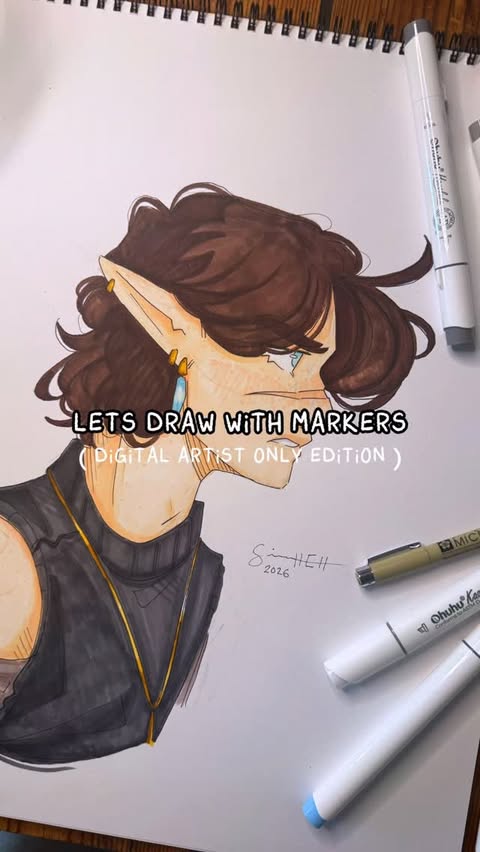 Instagram post by @sinahehart for Ohuhu Art Supplies. Caption reads: DIGITAL ARTIST VS. MARKERS 🖍️✨ Thank you....
