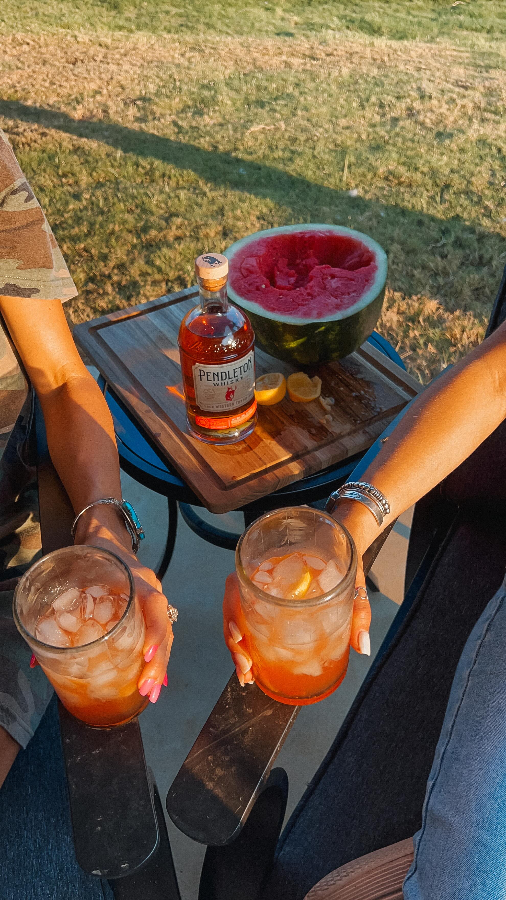 Instagram post by @__morgannicole for Pendleton Whisky. Caption reads: Watermelon @pendletonwhisky sours with my bestie!....