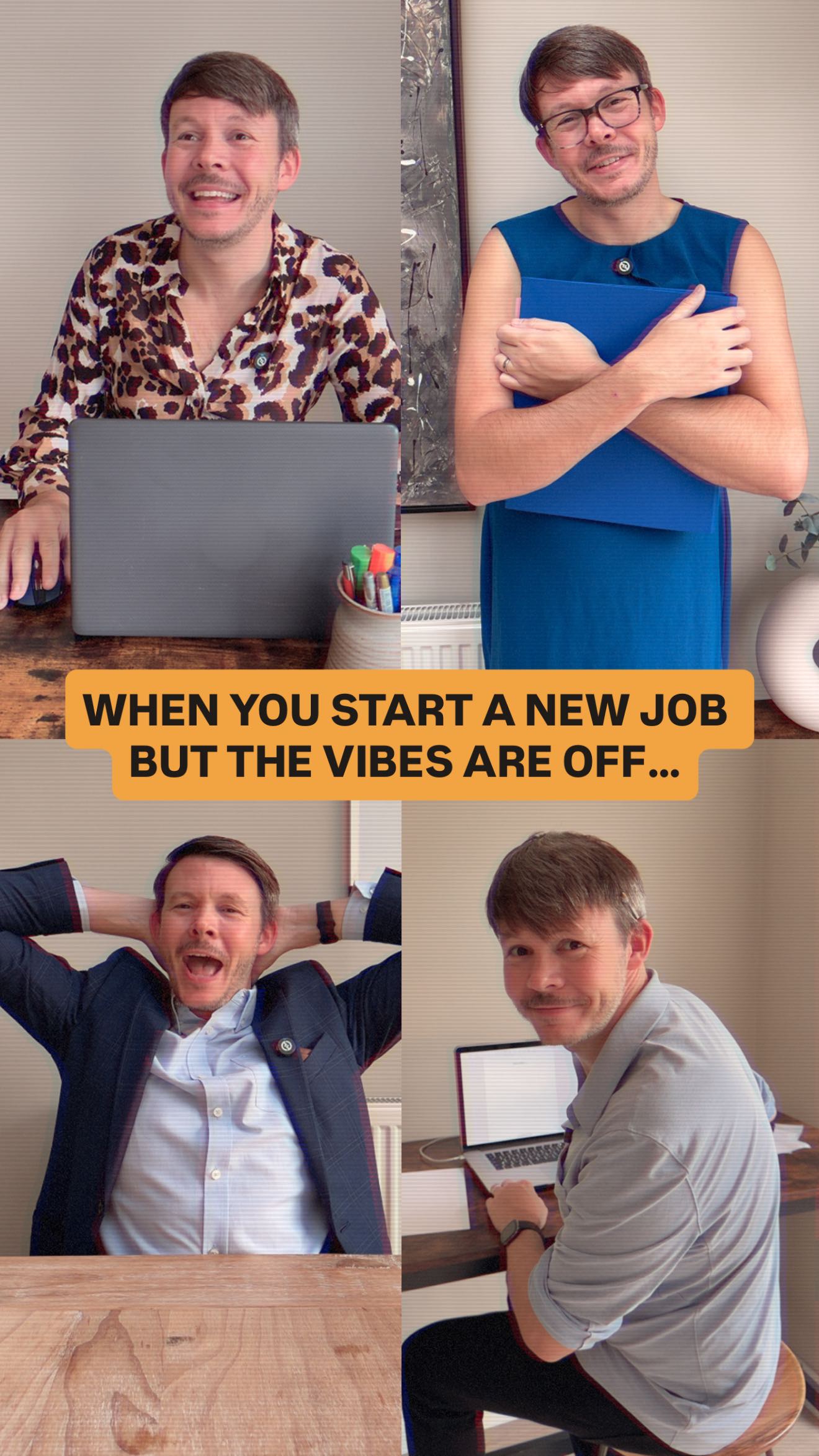 Instagram post by @paul_longley for Indeed. Caption reads: [...] start a new job but the vibes are off…....