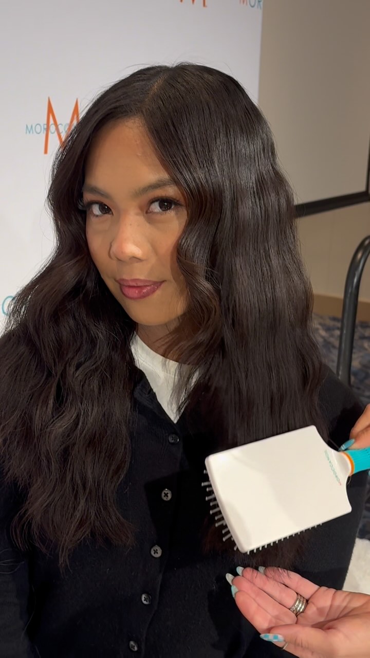 Instagram post by @hairbrained_official for Moroccanoil Professionals. Caption reads: Did someone say SHINE? Moroccanoil Treatment Mist ....