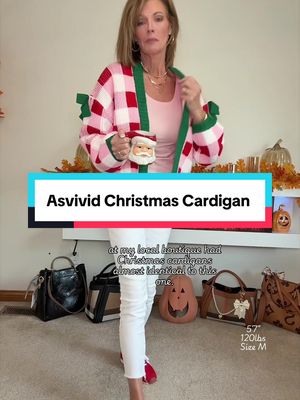 TikTok post by @pattijaustin1224 for Asvivid. Caption reads: [...] #cardigan #christmasoutfit #@Asvivid.