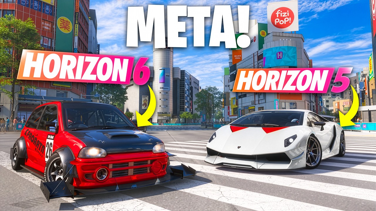 YouTube post by @RZN for Disney Magic Kingdoms. Caption reads: NEW META vs OLD META! - Forza Horizon 6.