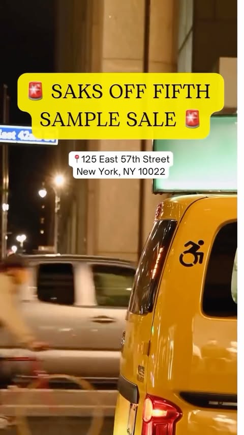Instagram post by @nycvirtualbff for Saks OFF 5TH. Caption reads: 🚨 SAKS is having a SAMPLE SALE. 🤯🛍 GO GO GO!!!....